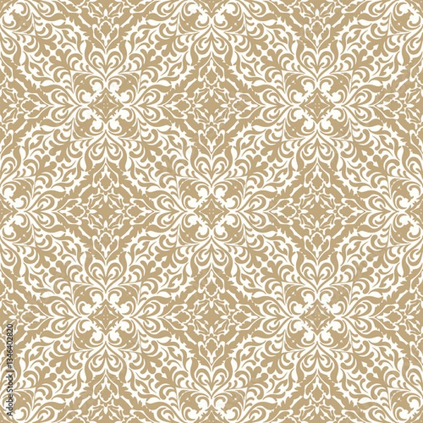 Fototapeta Ornate Brown Damask Pattern with Elegant Floral and Baroque Details. Vector illustration