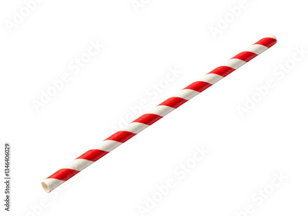Fototapeta Red and white striped paper straw isolated on white background