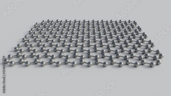 Fototapeta A close-up, 3D rendering of a graphene structure, showcasing its characteristic hexagonal lattice. 