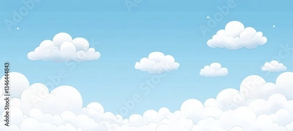 Fototapeta Light Blue Background with White Bokeh and Clouds.