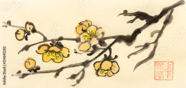 Obraz kwitnąca gałąź śliwki