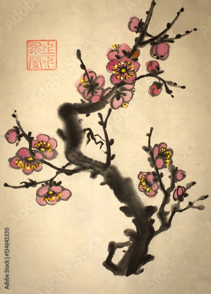 Obraz kwitnąca gałąź śliwki