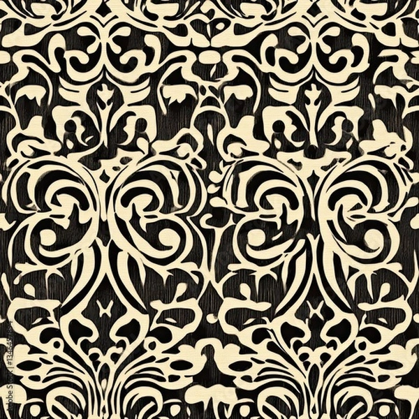 Fototapeta Intricate Woodcut Seamless Pattern Delicate Lace like Design for Fashion and Textile