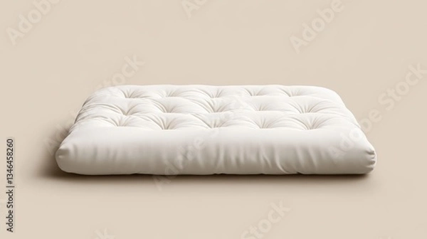 Fototapeta Fluffy white mattress with thick cushioning on a stylish beige background