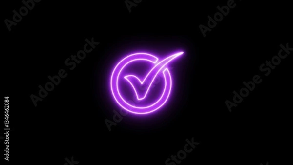 Obraz Neon beautiful blue neon tick mark icon background. neon successful symbol, check mark, tick mark.