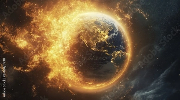 Fototapeta A visualization of Earth's magnetosphere shielding the planet from solar radiation.