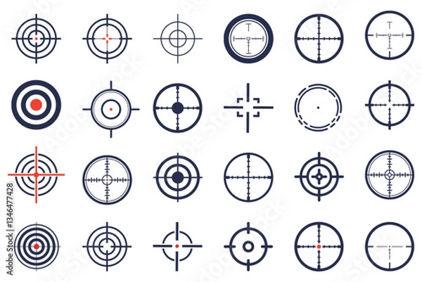 Fototapeta Sniper and Target Reticle Set. A highly detailed pack of sniper scopes, aiming reticles, and shooting targets. Ideal for gaming, military designs, and shooting-related branding.