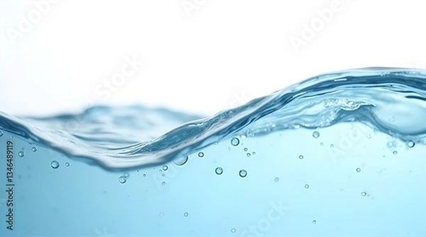 Fototapeta Refreshing Blue Water Waves with Bubbles Clean Liquid Surface Texture