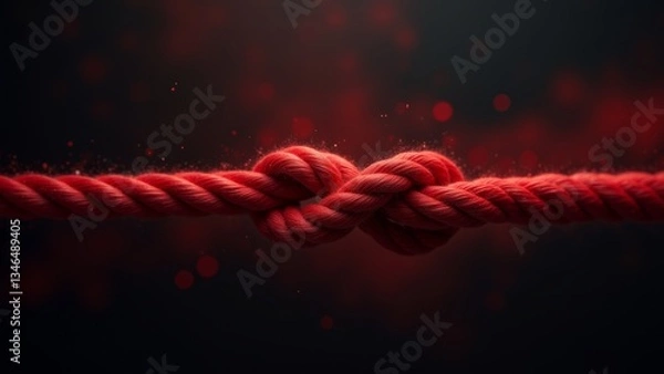 Fototapeta Red Rope Knot Against Dark Background