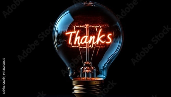 Fototapeta Glowing Light Bulb with Thanks Message Gratitude Concept Illustration