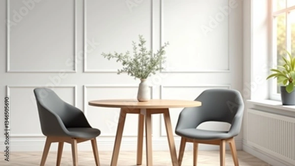 Fototapeta Minimalist Dining Room With Round Table