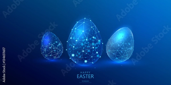 Obraz easter wireframe eggs, ai technology background, future holiday card, set vector