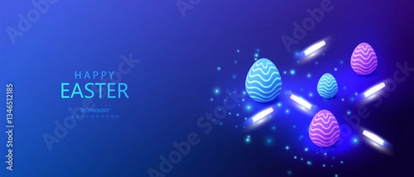 Obraz isometric easter card, technology web banner, holiday eggs,  ai vector background