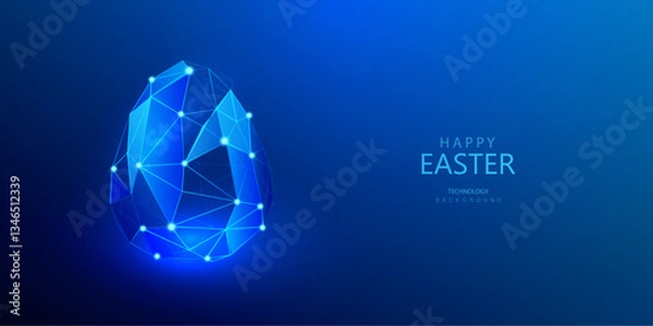 Obraz Easter wireframe egg technology background. Neon low poly shapes design. Future holiday digital card vector. Science new life ai concept.
