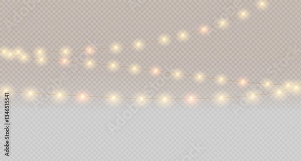 Obraz Garland of Lights. Decorative lights. Fairy lights chain. Wall decoration for party. Led bulb lamp string. Vector PNG