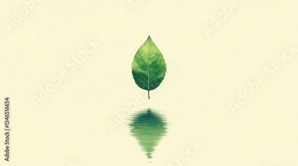 Fototapeta Green Leaf Reflection with Minimal Nature Background.