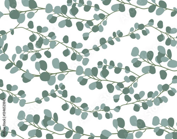 Fototapeta Seamless vector eucalyptus pattern. Branches and leaves of eucalyptus. Abstract seamless pattern on a white background. Vector background for wedding invitations, wallpapers, and covers.
