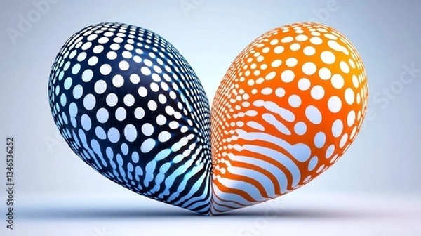 Fototapeta Abstract Heart Shaped Spheres with Polka Dot and Striped Patterns
