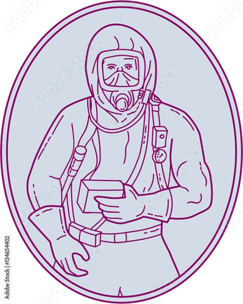 Obraz Worker Haz Chem Suit Oval Mono Line