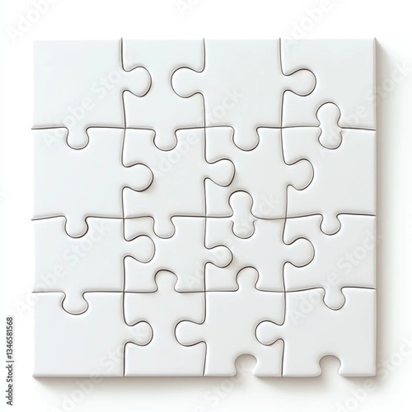 Fototapeta Blank white puzzle pieces arranged in a grid pattern.