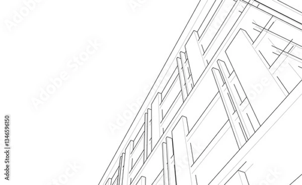 Fototapeta Modern Architectural Linear Wireframe 3d Sketch