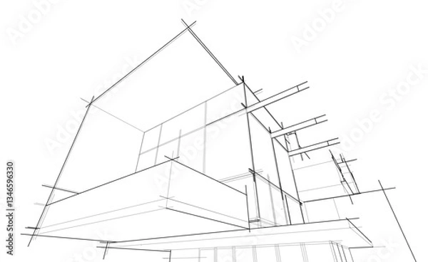 Fototapeta Modern Architectural Linear Wireframe 3d Sketch