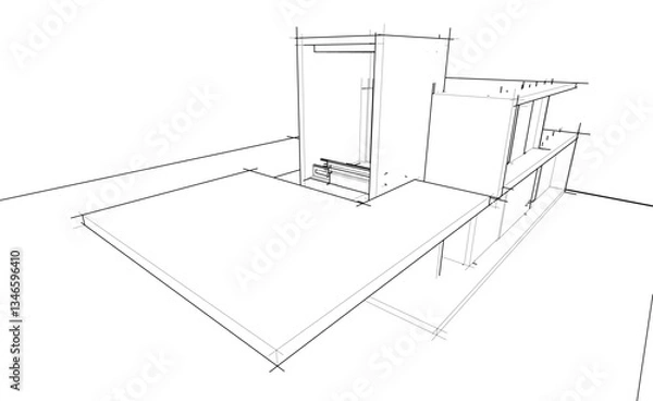 Fototapeta Modern Architectural Linear Wireframe 3d Sketch