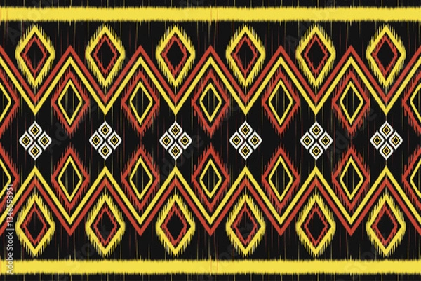 Obraz Geometric Diamond With Ikat Pattern On black Background