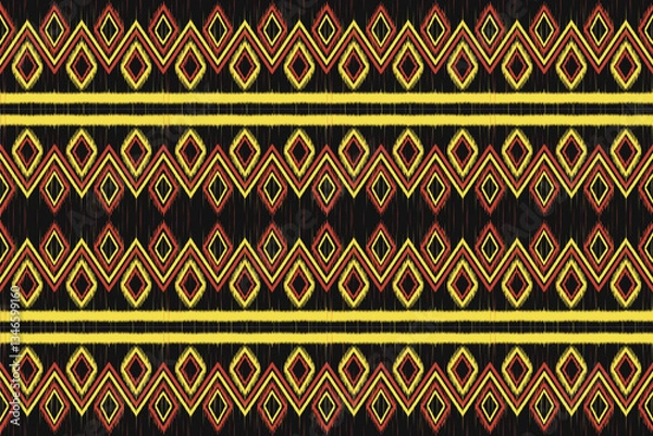 Obraz Geometric Diamond With Ikat Seamless Pattern On Black Background