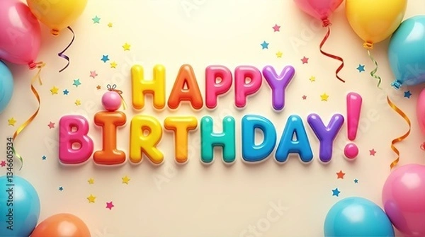 Fototapeta Bright Festive Happy Birthday Balloons Confetti Party Celebration Image