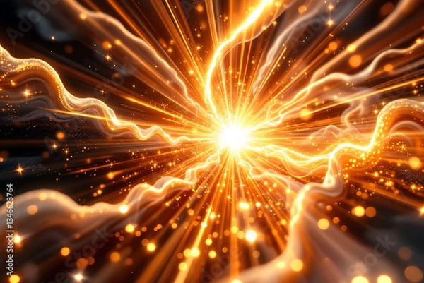 Obraz Explosion lumineuse dorée avec effet dynamique et éclatant