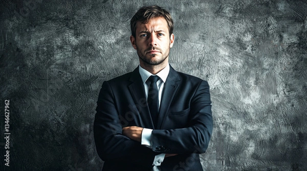 Fototapeta Close-Up of American Businessman with a Sad Expression, Arms Folded..