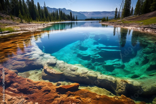 Obraz marvels of Yellowstone National Park, where ethereal symphony of geothermal wonders, geysers, untamed wildlife, and unparalleled beauty converge to create an iconic and unforgettable destination