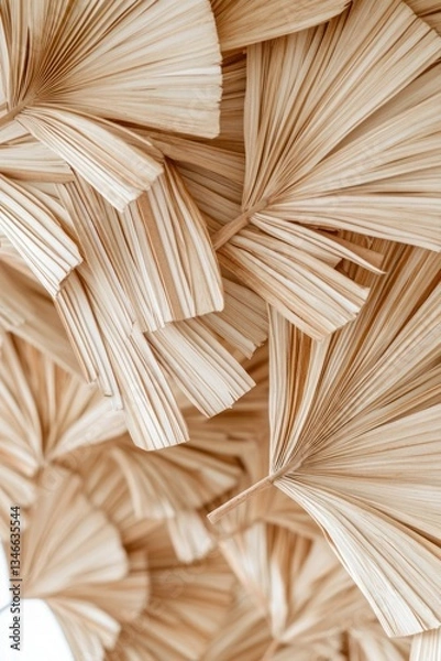 Fototapeta Close up image showing overlapping dried palm leaves in detail