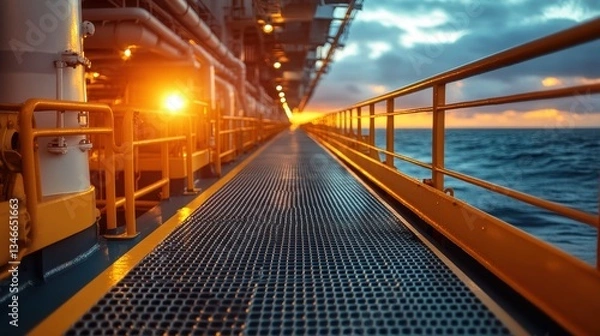 Obraz Offshore Oil Rig Walkway at Sunset