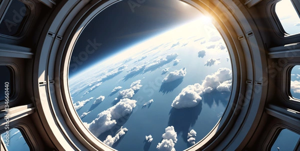 Obraz View from a spacestation orbiting a planet.