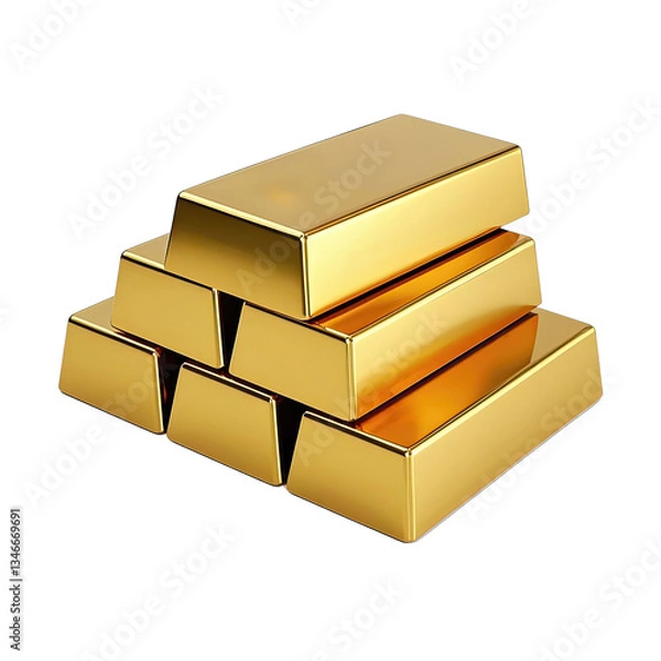 Obraz Stacked Gold Bars on Transparent Background, Generative AI