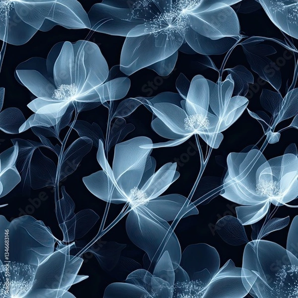 Obraz Glowing Floral Silhouettes Seamless Pattern X Ray Design for Textile Fashion and Web