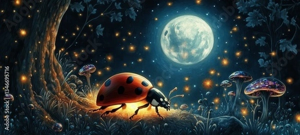 Fototapeta Enchanted Forest Ladybug Glow, Ladybugs