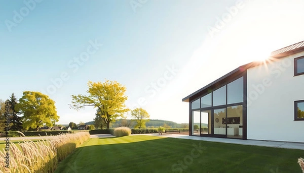 Obraz Contemporary House with Large Windows in Nature
