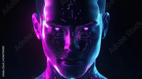 Fototapeta Futuristic Quantum AI Computing Interface with Data