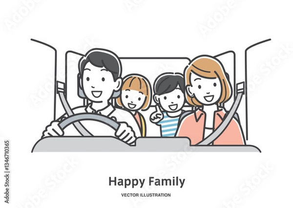 Obraz 車でお出かけする家族のイラスト素材