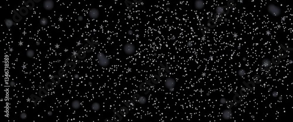 Obraz Abstract vector snow stars, rain, dust, grunge texture on black, dramatic, debris