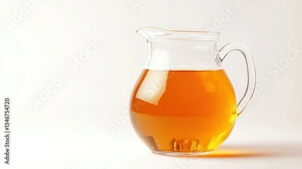 Fototapeta Glass pitcher of amber liquid on white. (1)
