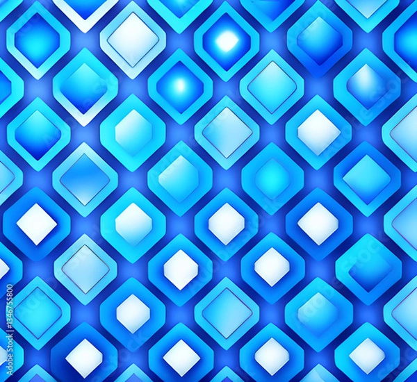 Fototapeta Blue hemometric mosaic background A detailed close-up view of a mosaic made up of blue and orange tiles. This image can be used for various artistic and design projects,generative ai