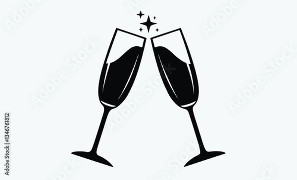 Fototapeta Champagne glasses clinking, cheers icon, celebration vector illustration