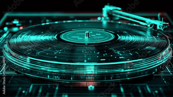 Obraz DJ Turntable deck with neon green colors