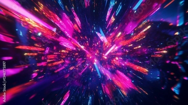 Fototapeta Abstract vibrant space explosion with glowing particles and colorful cosmic energy