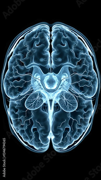 Fototapeta Cross-Sectional 3D X-ray of the Human Brain Showing Neural Pathways