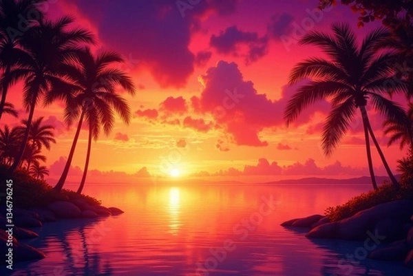 Obraz sunset with palm trees in the foreground
